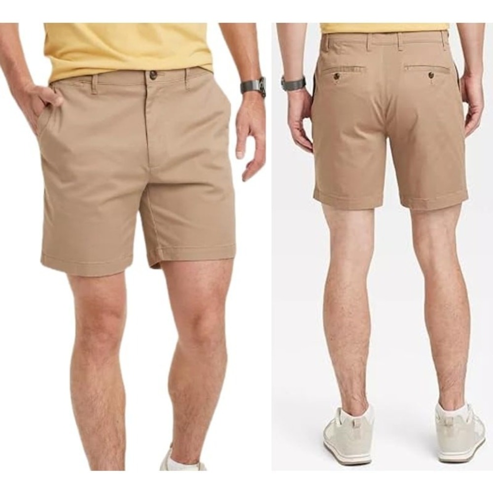 NWT Goodfellow & Co. Every Wear Flat Front Chino Shorts Brown Tan 7" Men's 42